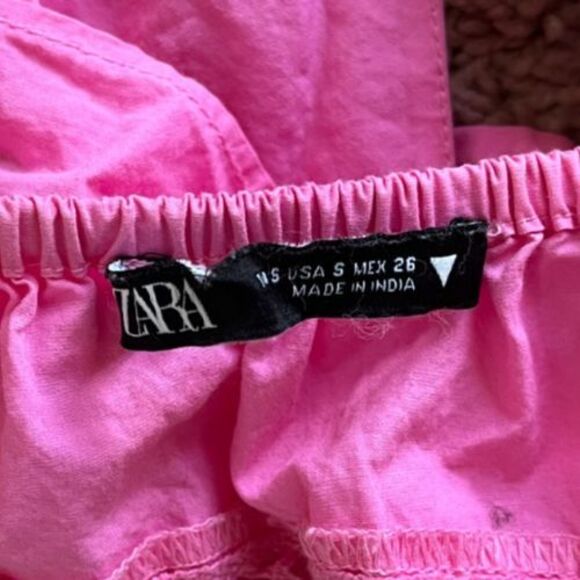 Zara Poplin Ruffled Crop Top in Pink Size SMALL - Picture 4 of 4